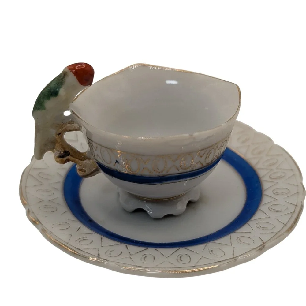 Vintage Demitasse Cup and Saucer Bird on‎ Handle Mid Century Modern Japan SEE